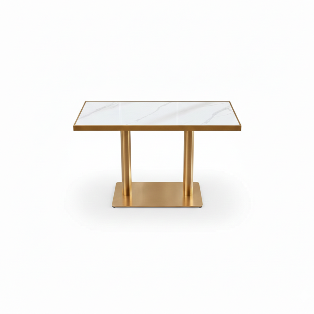 RSE TABLE 1-1 Commercial Dining Table with MDF Board Top | Gold Finish Metal Base | Heavy-Duty Restaurant & Café Table |
