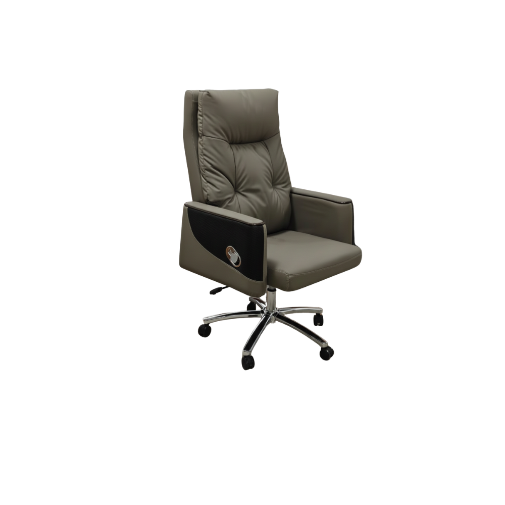 Beeds A99 Premium Executive High-Back Revolving Office Chair with Cushioned Upholstery, Padded Armrests & Chrome Base – Grey