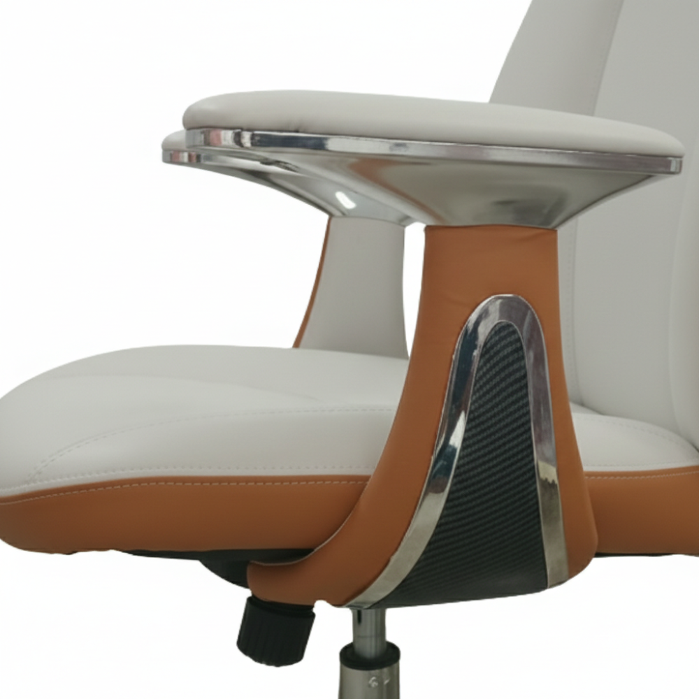 RSE A52 High-Back Ergonomic Revolving Office Chair with Cushioned Seat & Back | Adjustable Height | 360° Swivel | Chrome Base | Fixed Armrests | White