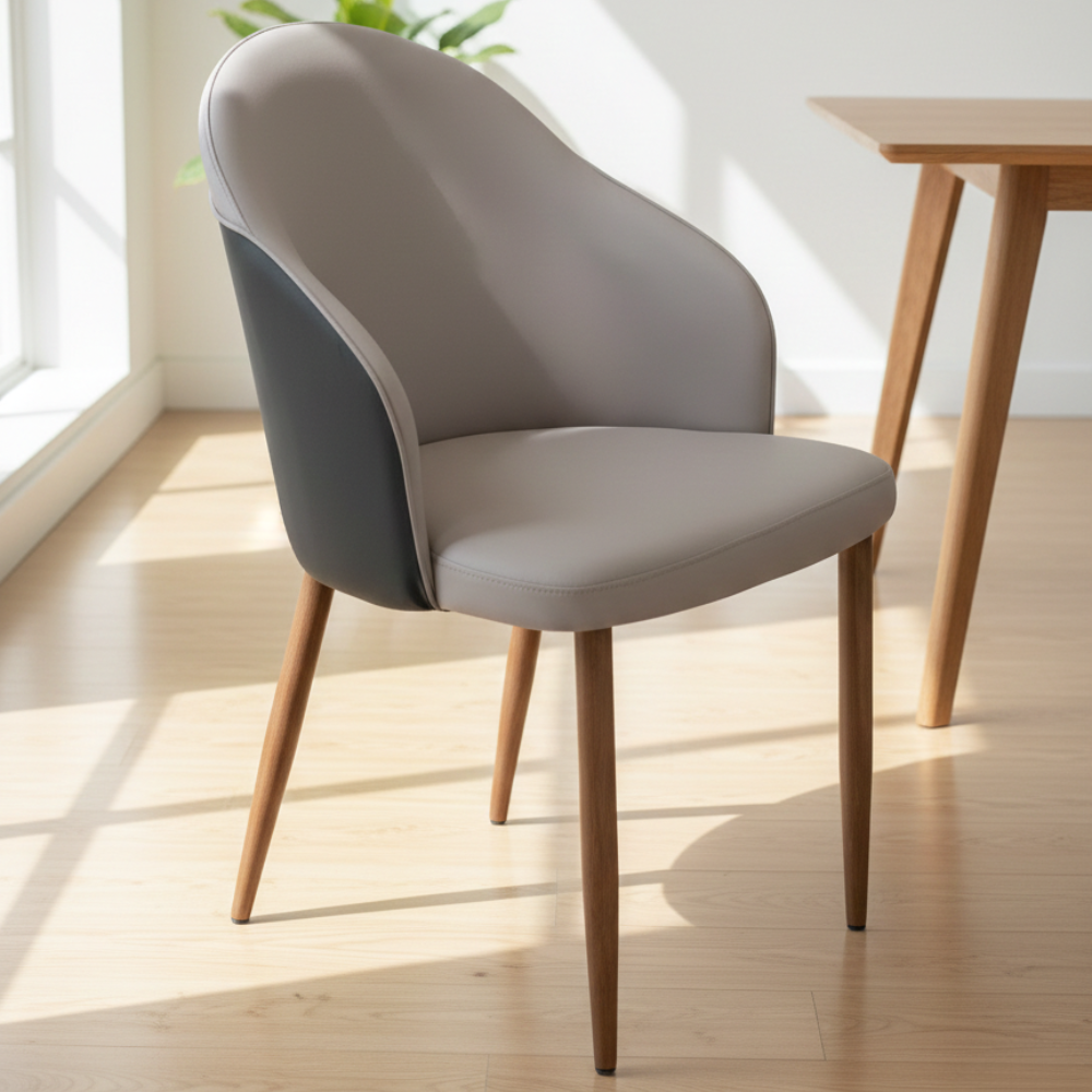 Beeds A-317 Modern Dining Chair | Grey Coffee Upholstery | Premium Cushioned Seat | Solid Wooden Legs | Stylish Dining & Café Chair