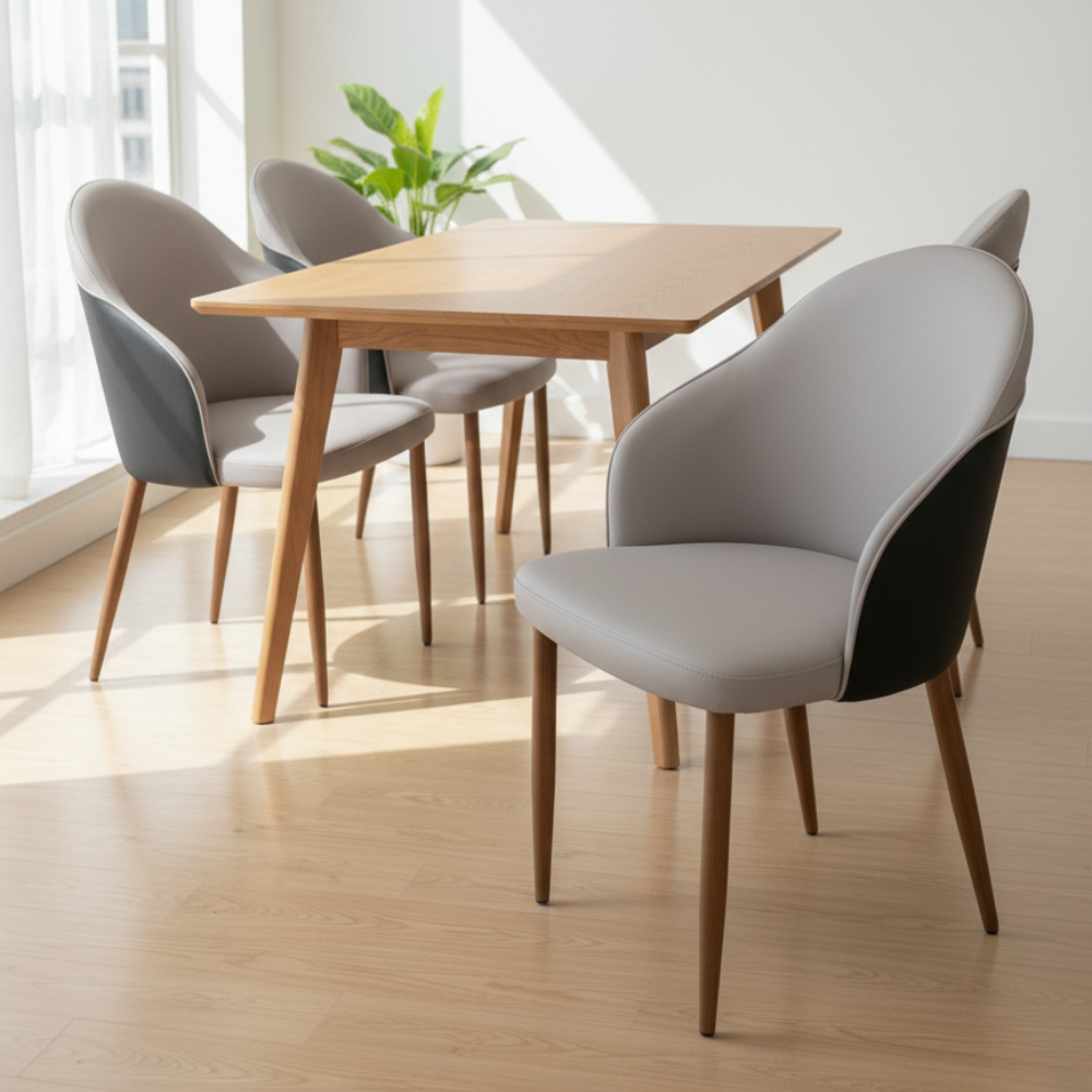 Beeds A-317 Modern Dining Chair | Grey Coffee Upholstery | Premium Cushioned Seat | Solid Wooden Legs | Stylish Dining & Café Chair
