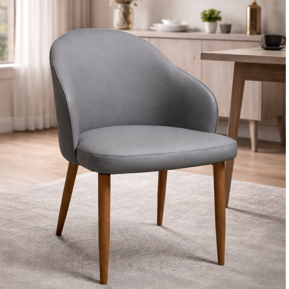 Beeds A-317 Modern Dining Chair | Grey Coffee Upholstery | Premium Cushioned Seat | Solid Wooden Legs | Stylish Dining & Café Chair