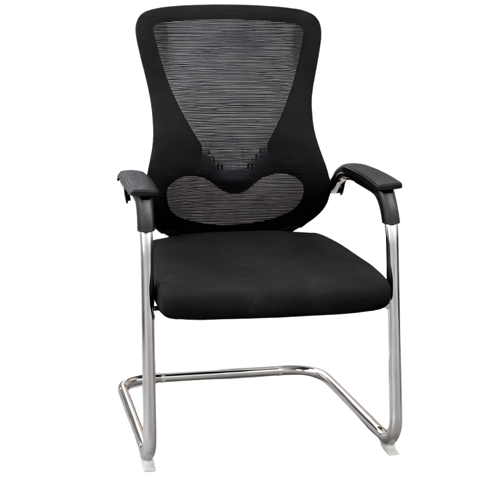 RSE 312B Visitor Chair | Ergonomic Mesh Back Office Visitor Chair | Cushioned Seat with Chrome Sled Base | Modern Conference & Waiting Room Chair (Black)