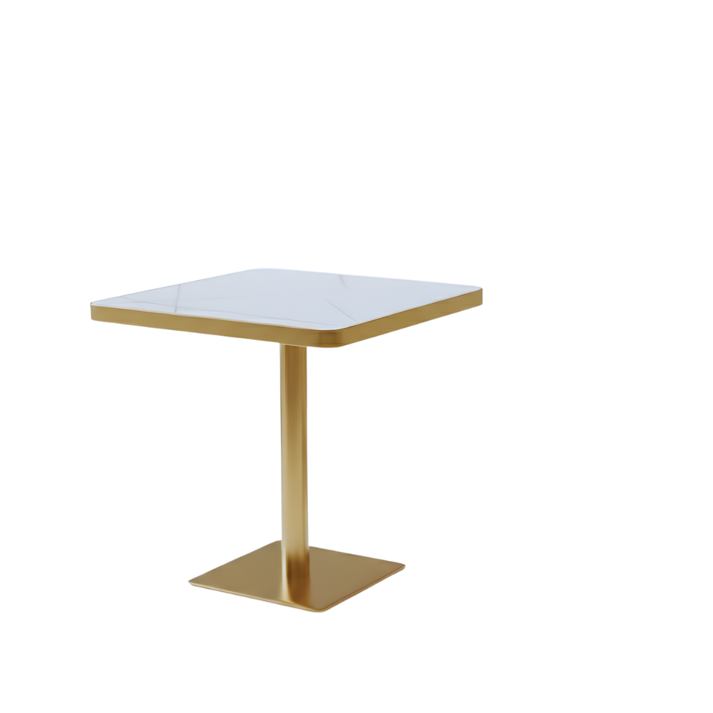 RSE T-13 Café & Restaurant Table with MDF Board Top | Marble Finish | Gold Finish Pedestal Base | Premium Commercial Table