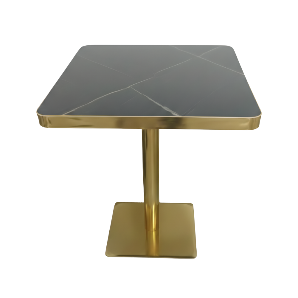 RSE T-13 Café & Restaurant Table with MDF Board Top | Marble Finish | Gold Finish Pedestal Base | Premium Commercial Table