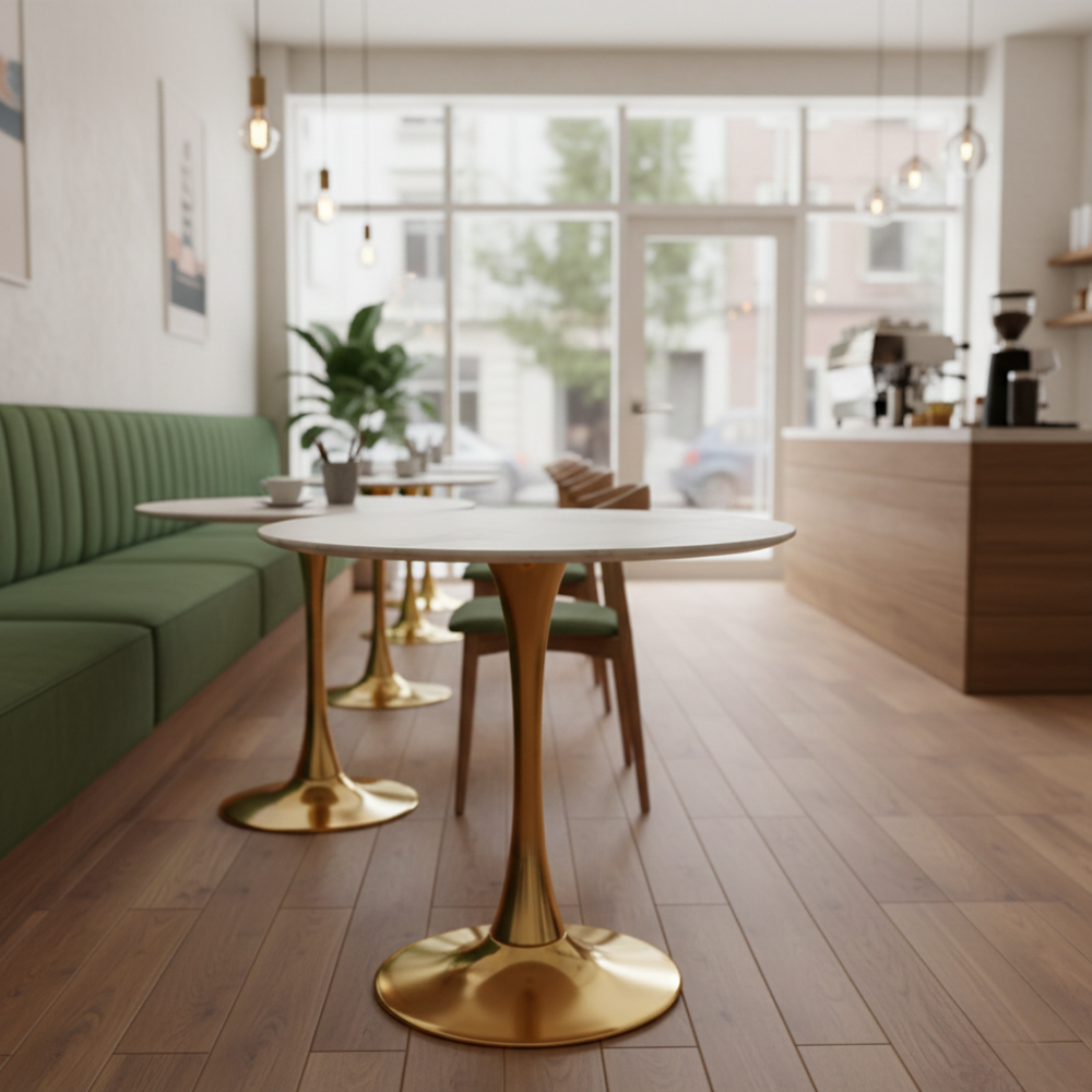RSE T-18 Luxury Marble Coffee Table | Natural Marble Top | Gold Finish Pedestal Base | Premium Café, Lounge & Hotel Table