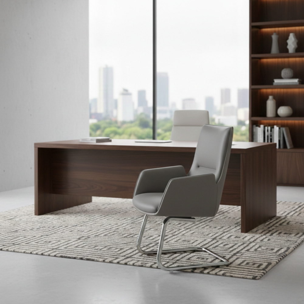 Beeds 1132V Visitor Chair with Cushioned Upholstery, High Back Comfort Design, Chrome Finish Sled Base for Office & Waiting Area