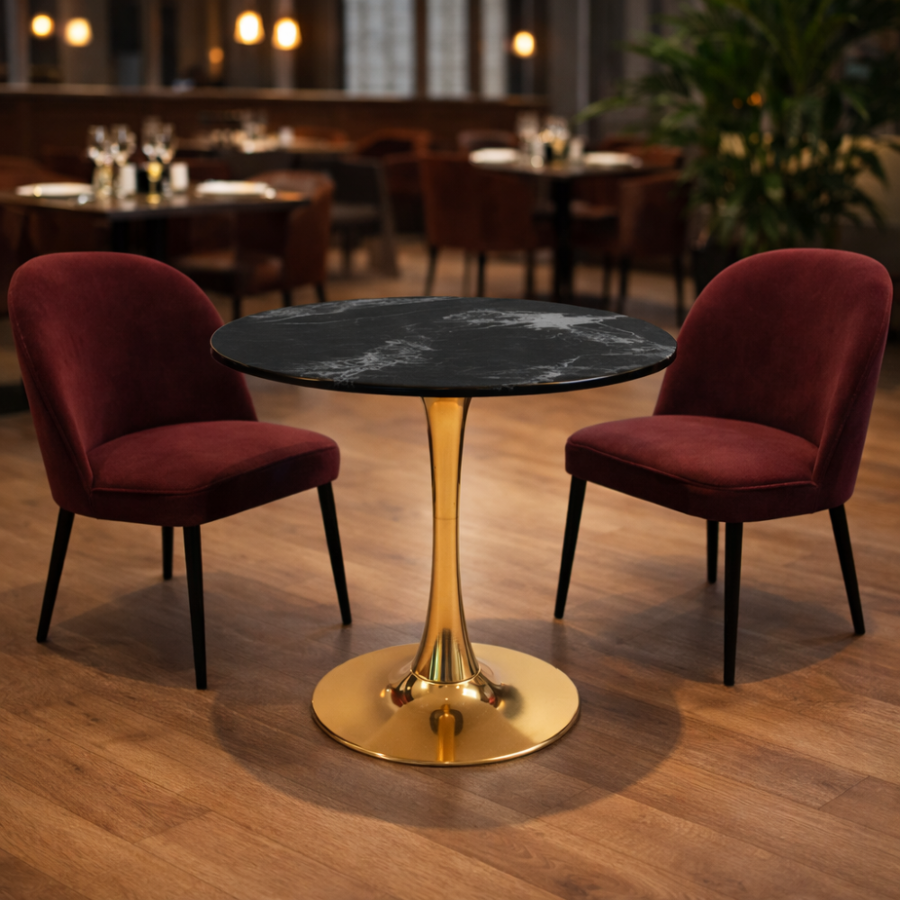 RSE T-18 Luxury Marble Coffee Table | Natural Marble Top | Gold Finish Pedestal Base | Premium Café, Lounge & Hotel Table