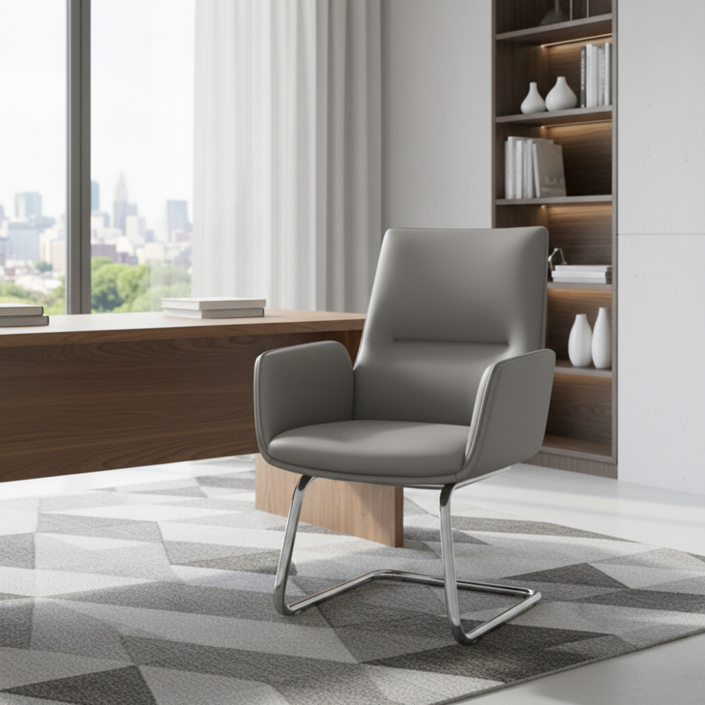 Beeds 1132V Visitor Chair with Cushioned Upholstery, High Back Comfort Design, Chrome Finish Sled Base for Office & Waiting Area