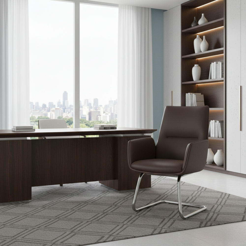 Beeds 1132V Visitor Chair with Cushioned Upholstery, High Back Comfort Design, Chrome Finish Sled Base for Office & Waiting Area