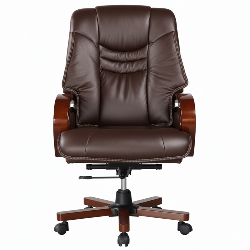 RSE Boss Chair Ergonomic Office Chair with High Back Support, Wooden Armrests, Reclining Tilt Function, Cushioned Comfort, Rolling Wheels