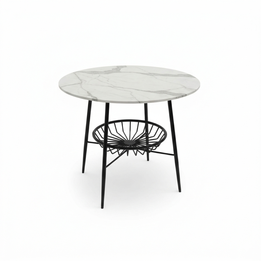 RSE Side Table with Marble Top and Black Metal Shelf – Modern Accent Storage Table for Living Room, Bedroom, and Lounge