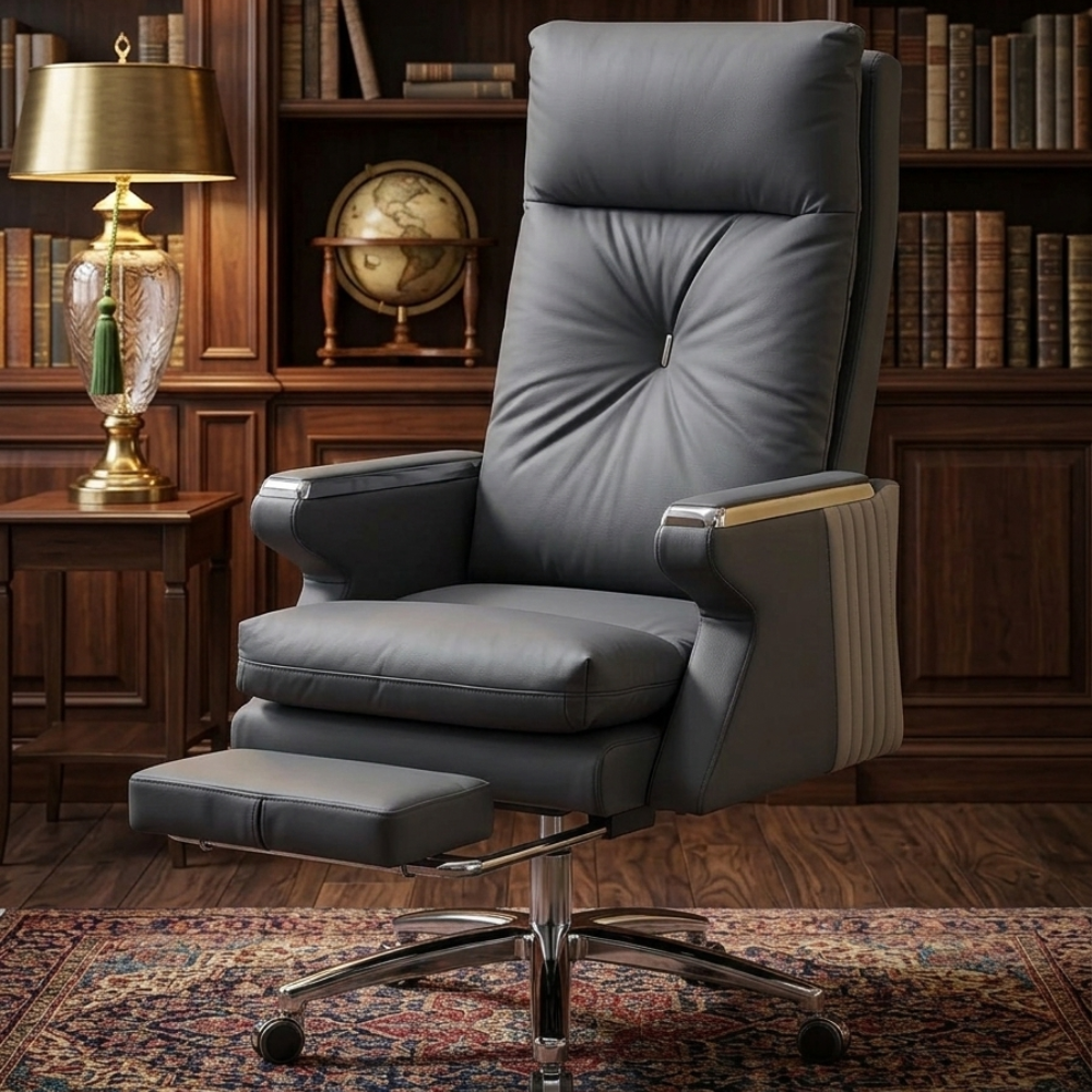 RSE 9062 Executive Recliner Office Chair with Footrest | Premium High Back Ergonomic Boss Chair | Comfortable Leatherette Office Chair for Home & Workplace