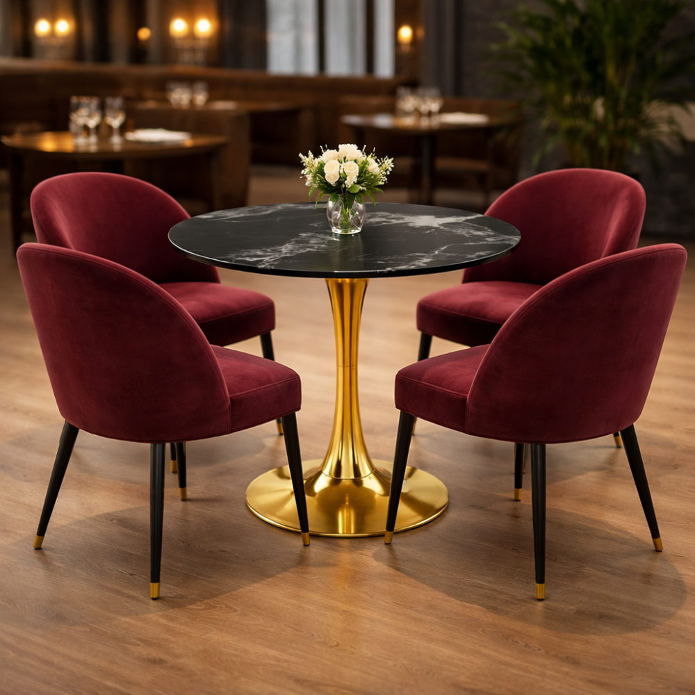 RSE T-18 Luxury Marble Coffee Table | Natural Marble Top | Gold Finish Pedestal Base | Premium Café, Lounge & Hotel Table