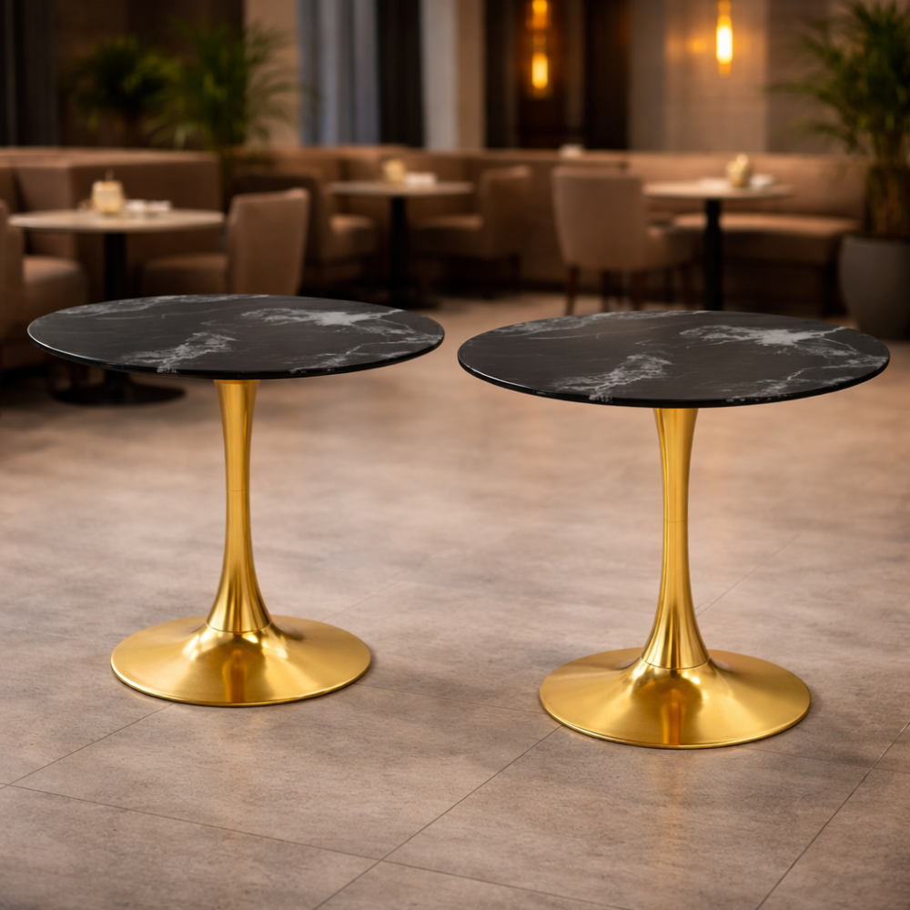 RSE T-18 Luxury Marble Coffee Table | Natural Marble Top | Gold Finish Pedestal Base | Premium Café, Lounge & Hotel Table