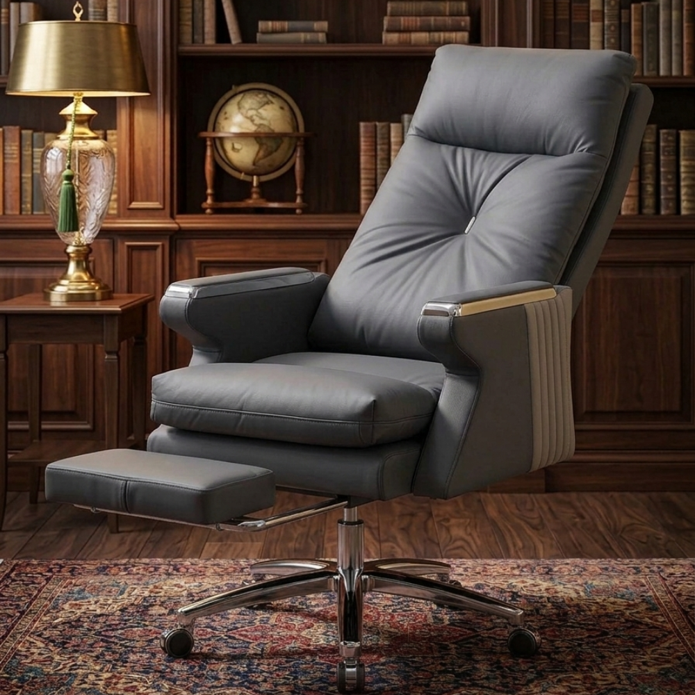 RSE 9062 Executive Recliner Office Chair with Footrest | Premium High Back Ergonomic Boss Chair | Comfortable Leatherette Office Chair for Home & Workplace