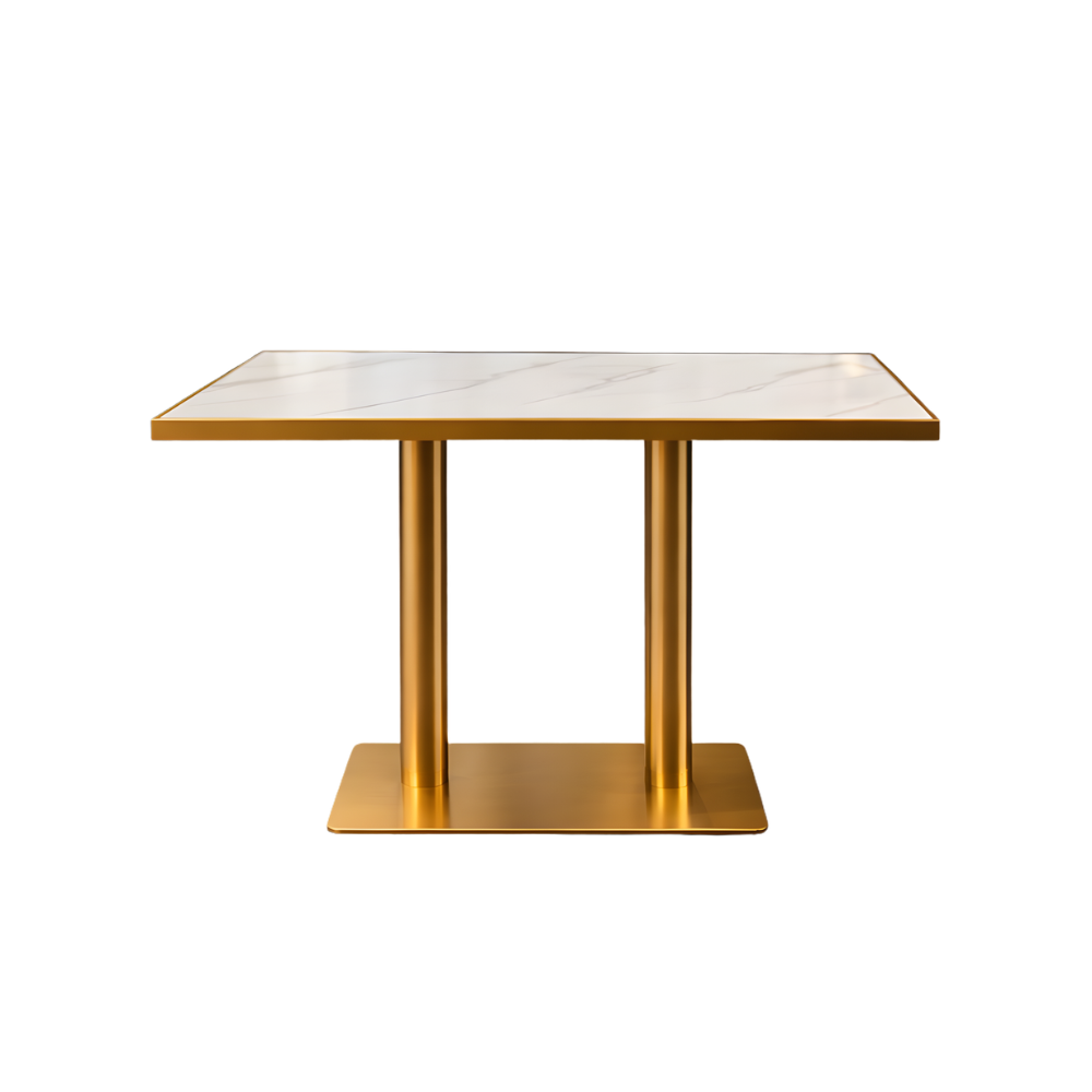 RSE TABLE 1-1 Commercial Dining Table with MDF Board Top | Gold Finish Metal Base | Heavy-Duty Restaurant & Café Table |