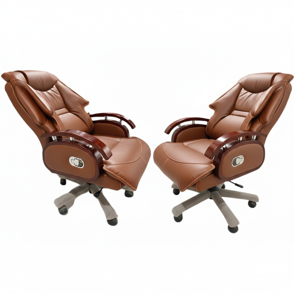 RSE Boss Chair Ergonomic Office Chair with High Back Support, Wooden Armrests, Reclining Tilt Function, Cushioned Comfort, Rolling Wheels