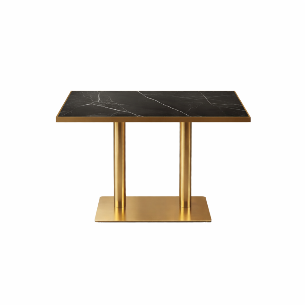RSE TABLE 1-1 Commercial Dining Table with MDF Board Top | Gold Finish Metal Base | Heavy-Duty Restaurant & Café Table |
