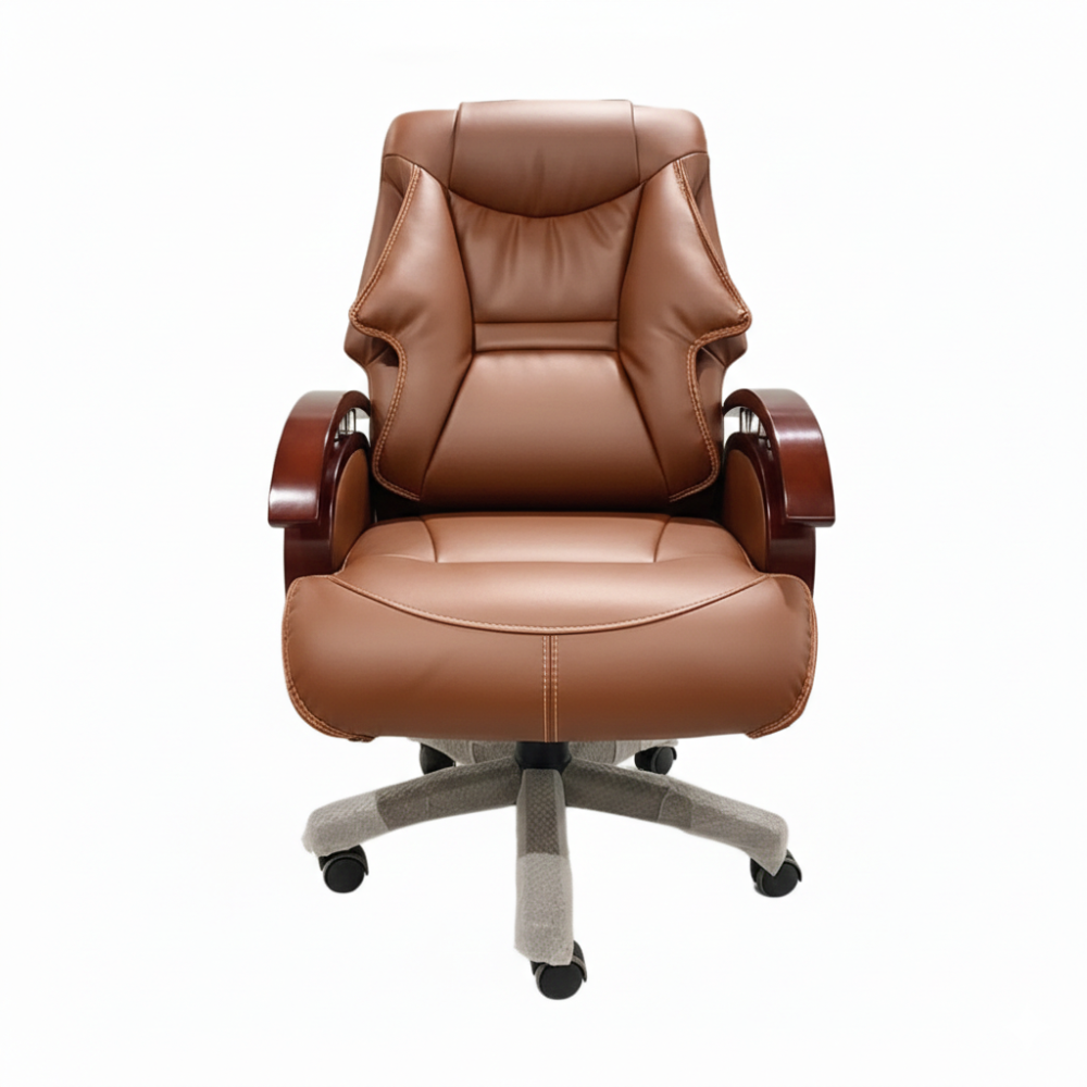 RSE Boss Chair Ergonomic Office Chair with High Back Support, Wooden Armrests, Reclining Tilt Function, Cushioned Comfort, Rolling Wheels