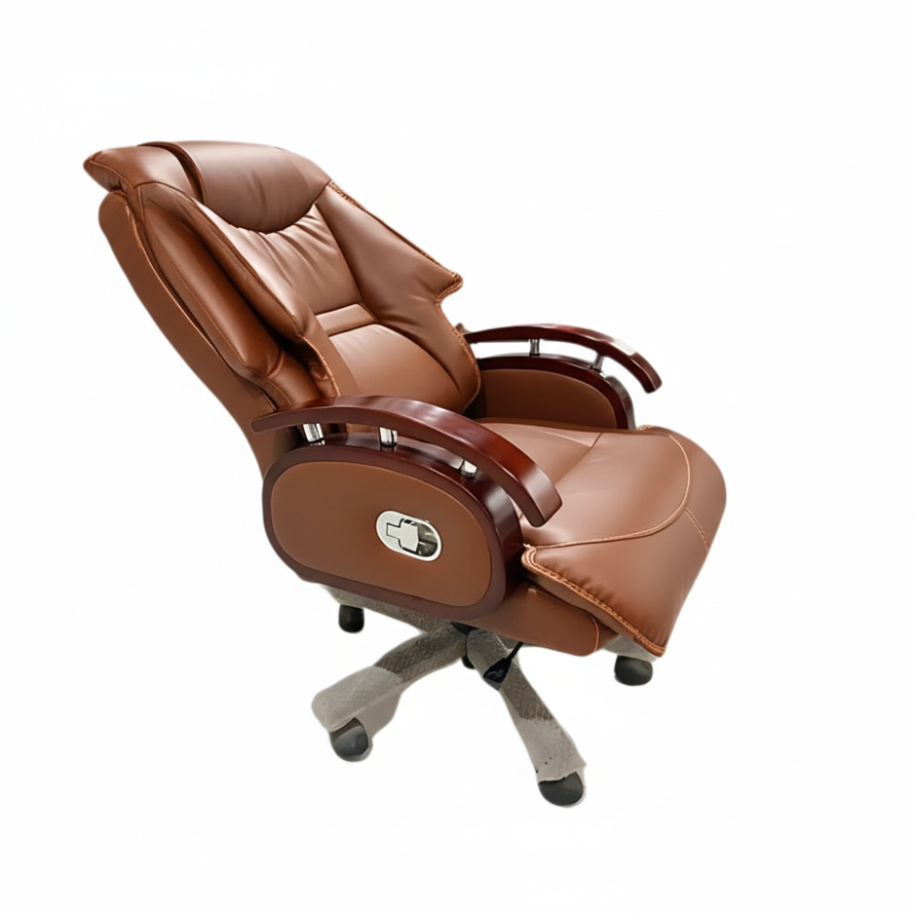 RSE Boss Chair Ergonomic Office Chair with High Back Support, Wooden Armrests, Reclining Tilt Function, Cushioned Comfort, Rolling Wheels