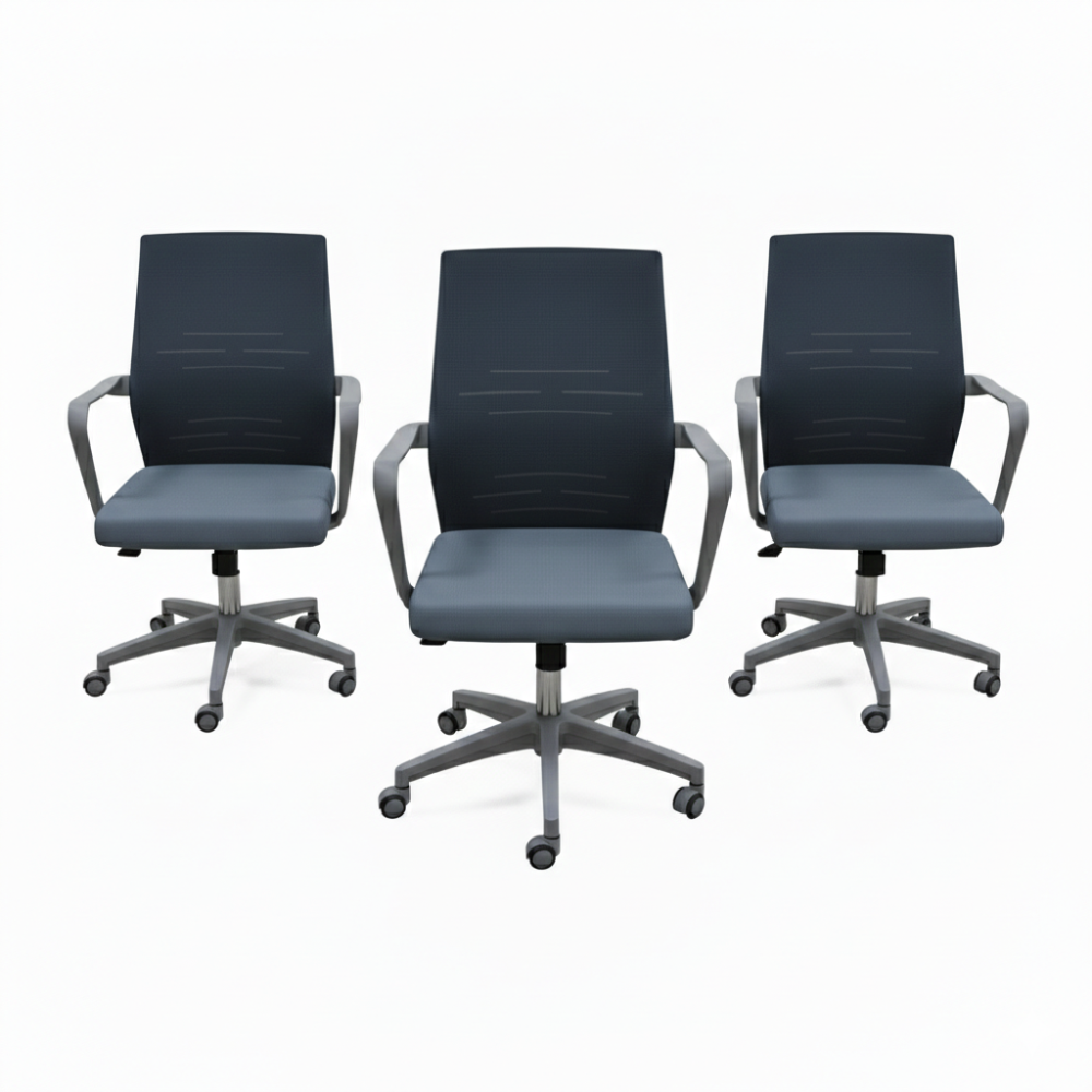 BEEDS 903 M Ergonomic Mesh Office Chair with Fabric Seat | Medium Back Revolving Chair with Cushioned Seat, Strong Nylon Base & Smooth Castor Wheels for Office & Home