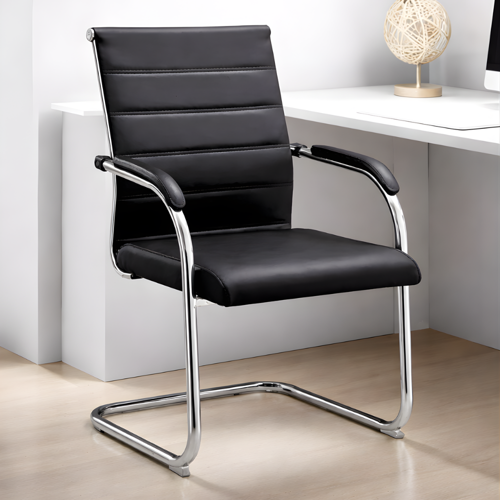 RSE PU Leather Office Visitor Chair – Padded Seat & Armrest, Chrome Frame, Ergonomic Design for Office, Conference & Reception Area