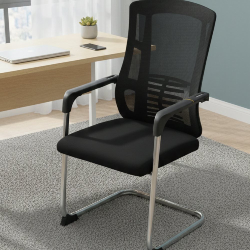 Beeds 4003V Visitor Chair with Mesh Back & Cushioned Seat | Chrome Sled Base Office Guest Chair | Comfortable Waiting Room & Conference Chair