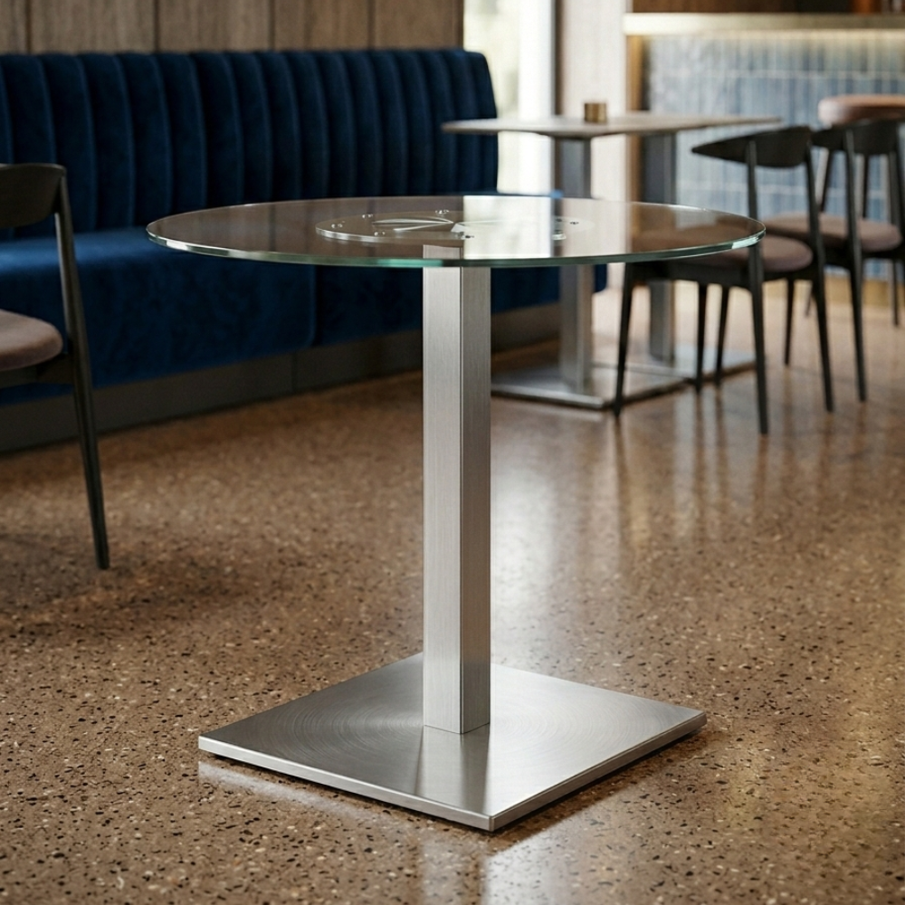 SS Single Pillar Table Base | Stainless Steel Square Pedestal Stand for Dining, Cafe & Restaurant Tables | Heavy Duty Center Support