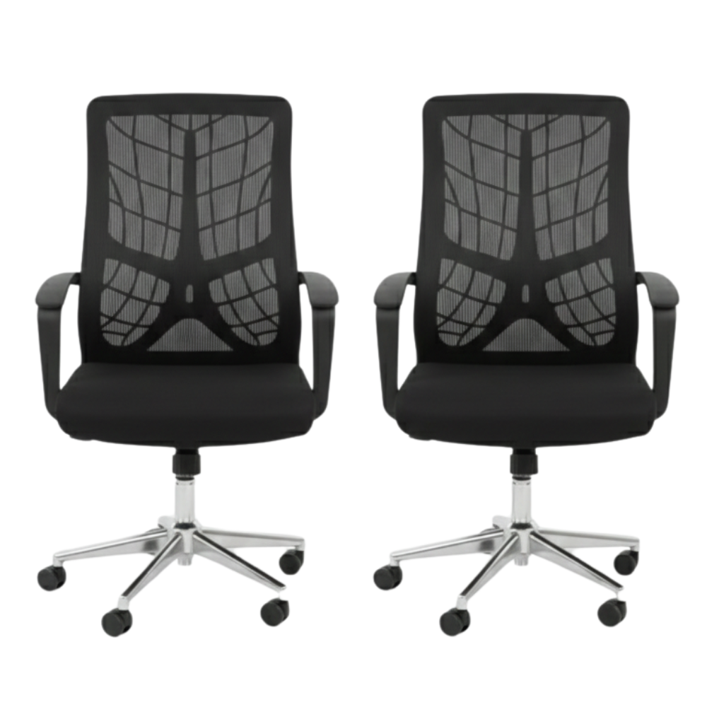 Beeds 8008M High Back Revolving Office Chair | Ergonomic Mesh Back | Cushioned Seat | Chrome Base | Adjustable Height | Black