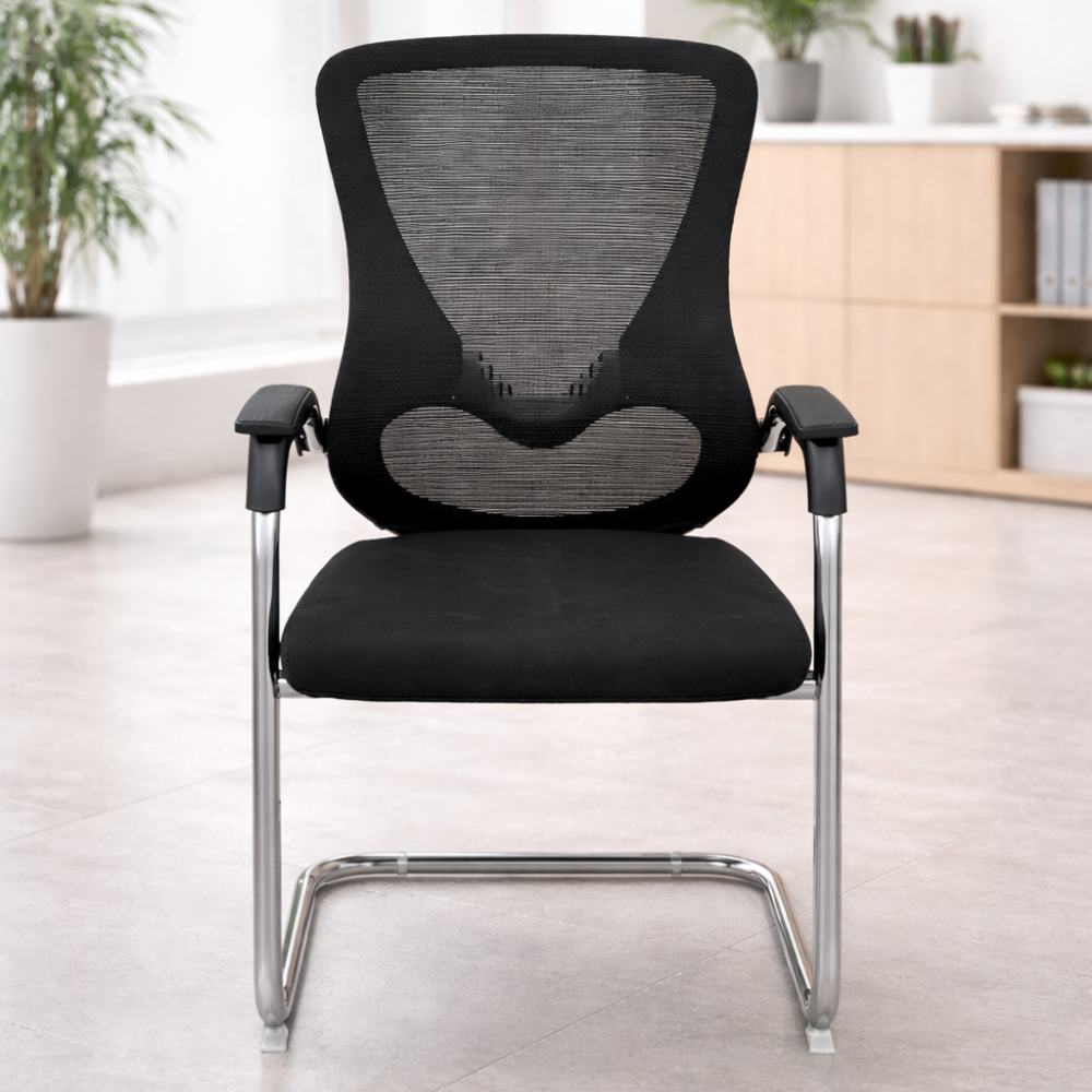 RSE 312B Visitor Chair | Ergonomic Mesh Back Office Visitor Chair | Cushioned Seat with Chrome Sled Base | Modern Conference & Waiting Room Chair (Black)