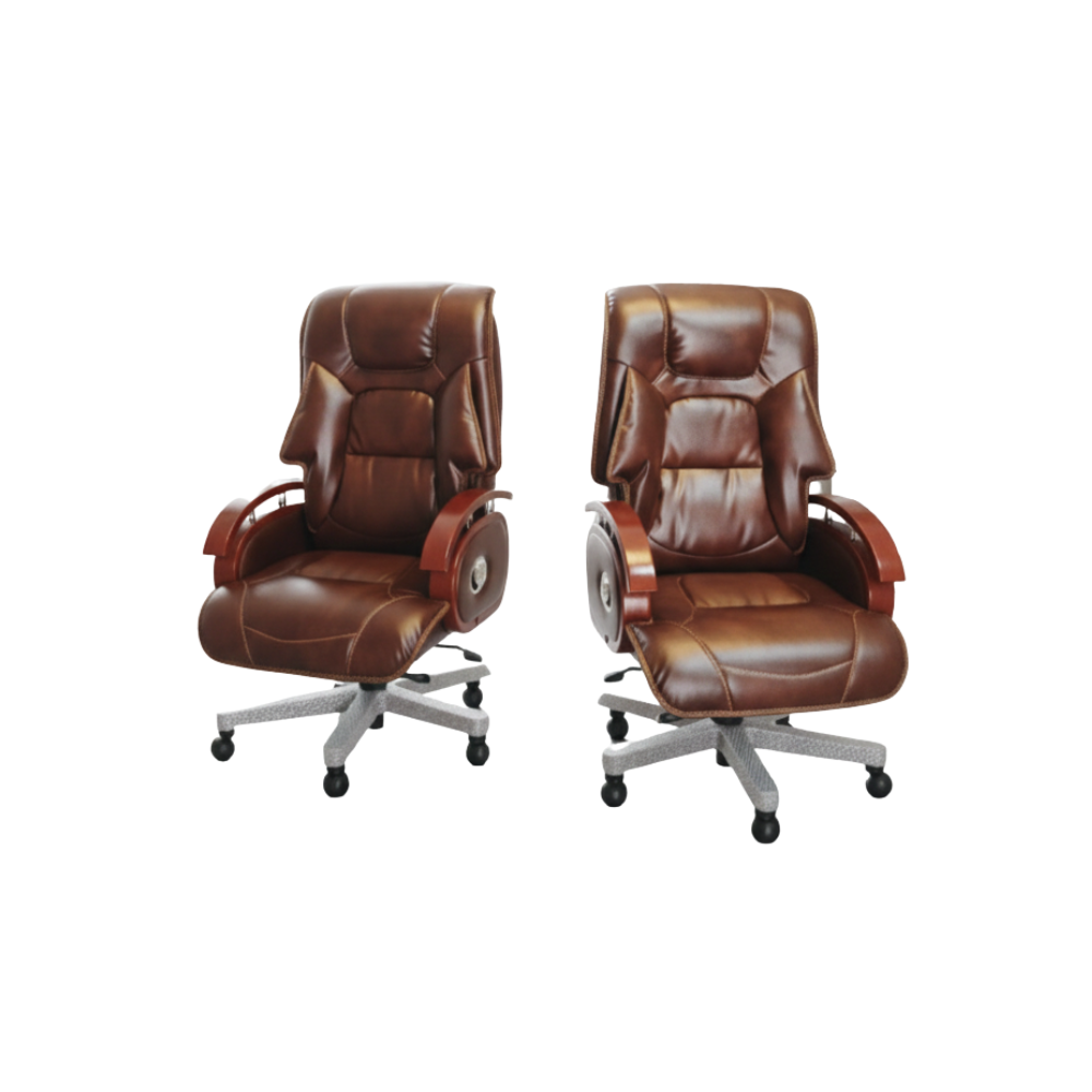 Beeds F121 Luxury Executive Office Chair | High Back Cushioned Boss Chair with Premium Leatherette Upholstery, Wooden Armrests, Heavy Metal Base & Smooth Wheels