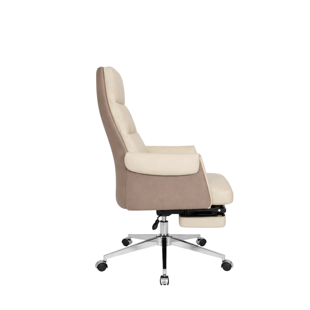 RSE 2003A Executive Recliner Office Chair with Footrest | High Back Premium Leatherette Boss Chair | Adjustable Luxury Cabin Chair (Cream & Taupe)