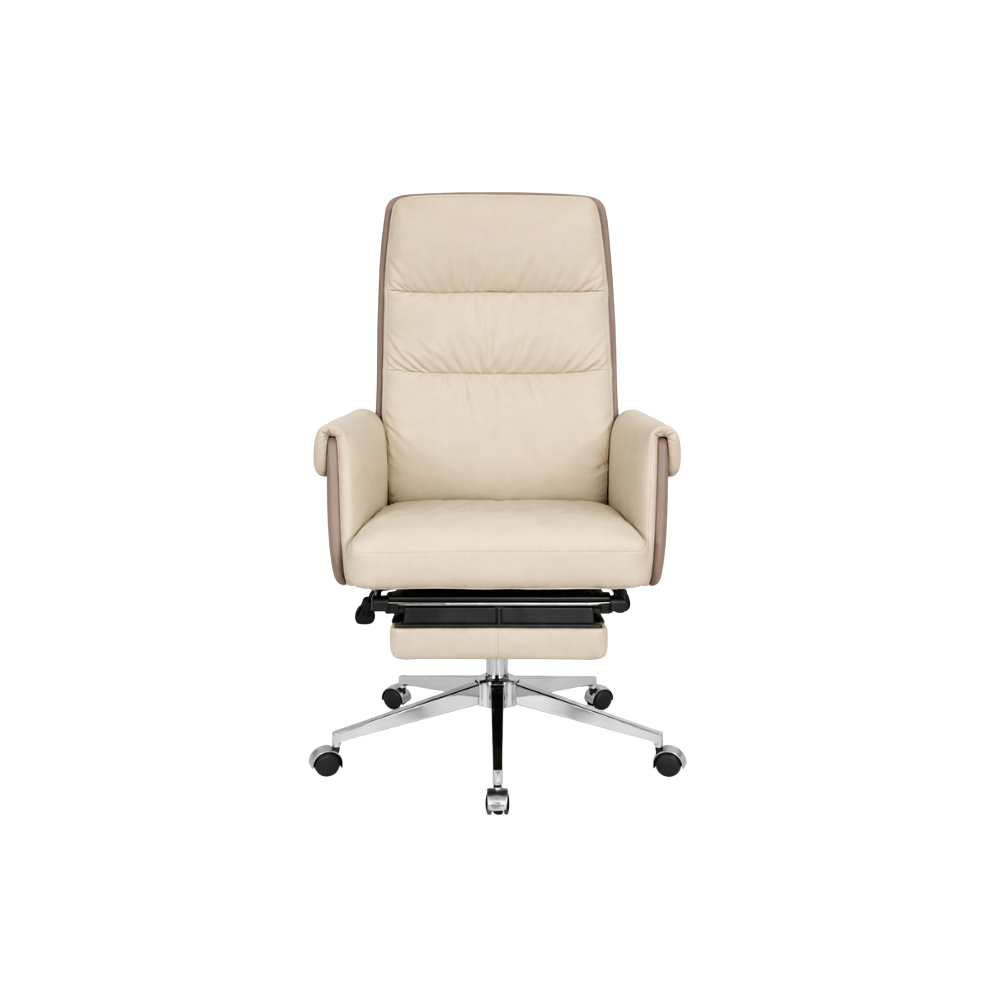 RSE 2003A Executive Recliner Office Chair with Footrest | High Back Premium Leatherette Boss Chair | Adjustable Luxury Cabin Chair (Cream & Taupe)