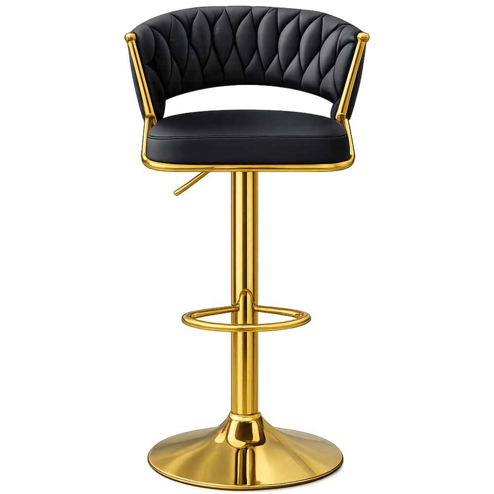 Beeds D18 Premium Velvet Bar Stool with Hydraulic Height Adjustment, Gold Metal Base & Footrest – Modern Luxury Kitchen Counter & Bar Chair