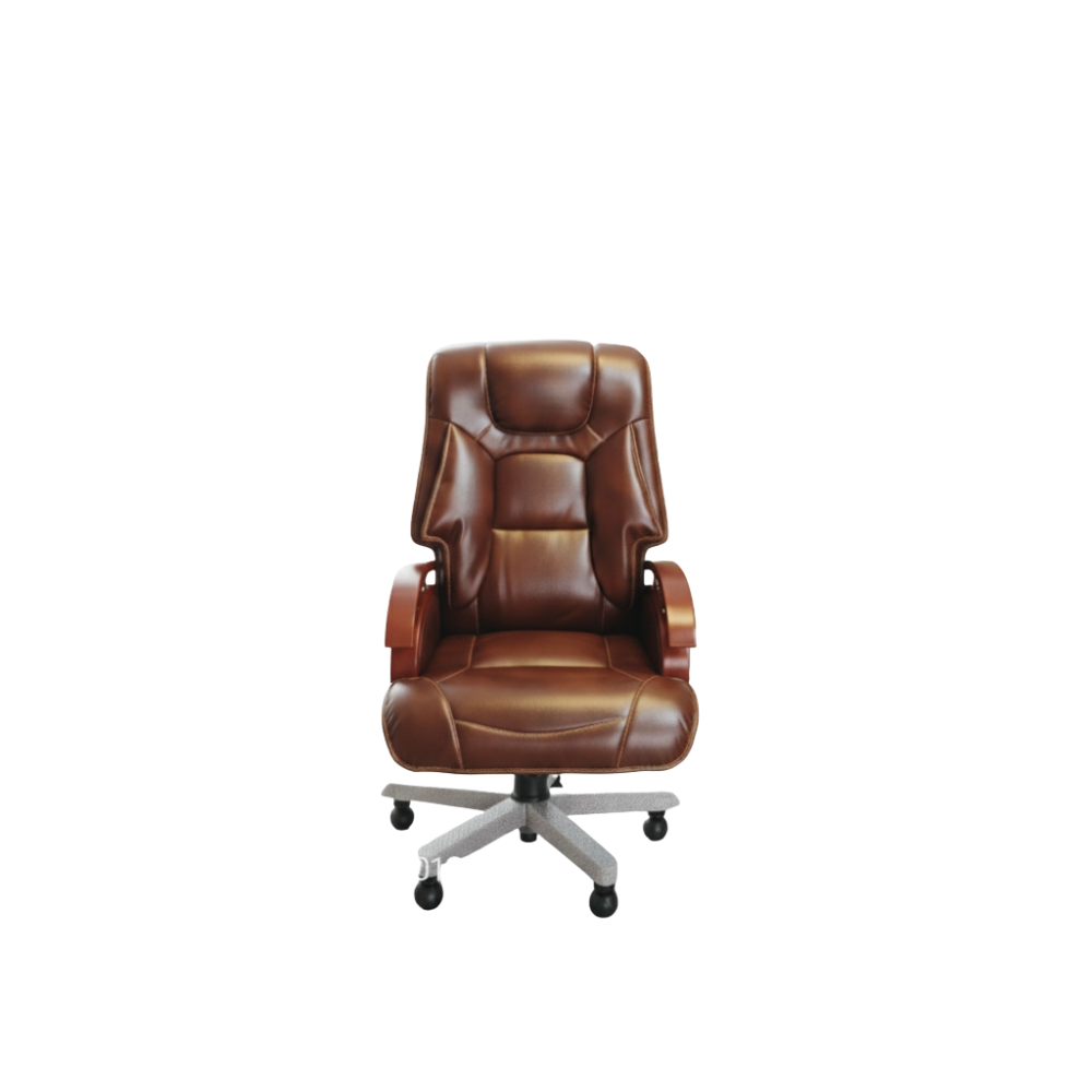 Beeds F121 Luxury Executive Office Chair | High Back Cushioned Boss Chair with Premium Leatherette Upholstery, Wooden Armrests, Heavy Metal Base & Smooth Wheels