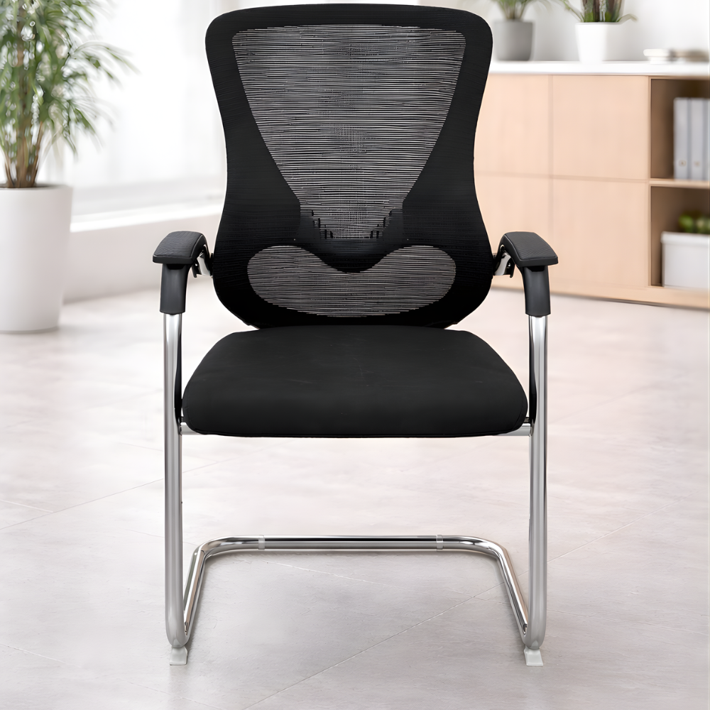 RSE 312B Visitor Chair | Ergonomic Mesh Back Office Visitor Chair | Cushioned Seat with Chrome Sled Base | Modern Conference & Waiting Room Chair (Black)