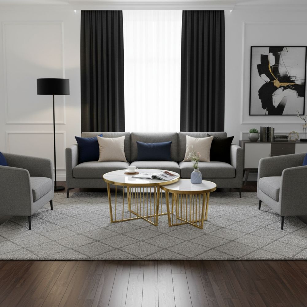 RSE Furniture Center Table – Set of 2 Round Marble Top Nesting Tables with Gold Metal Base for Living Room