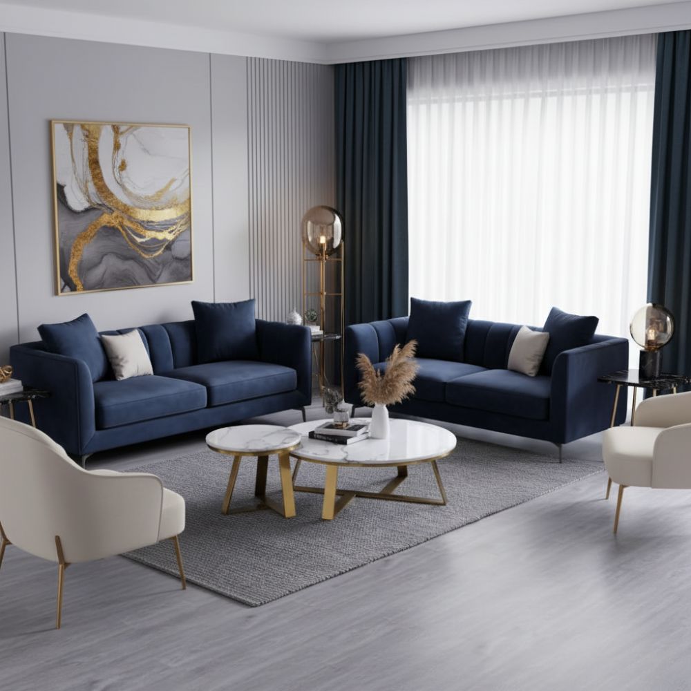 RSE Furniture Center Table – Nesting Modern Set with Marble Top and Gold Metal Base for Living Room