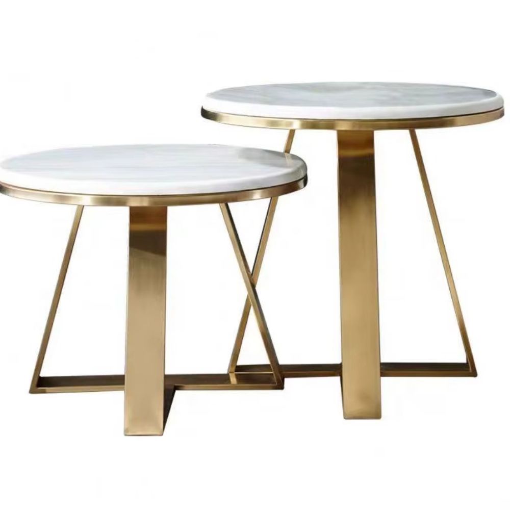 RSE Furniture Center Table – Nesting Modern Set with Marble Top and Gold Metal Base for Living Room