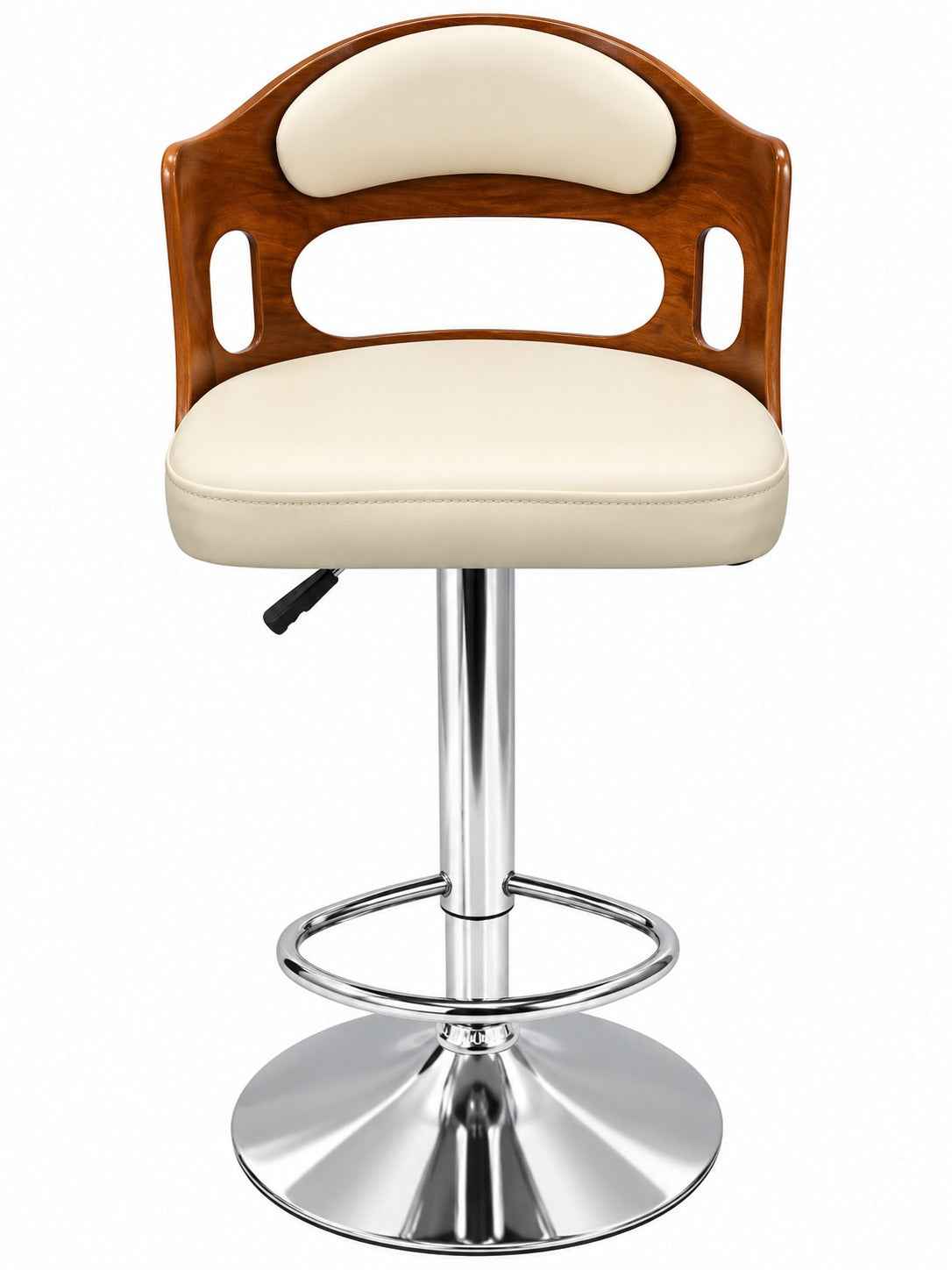 Magic Stool | Cream Cushioned Bar Stool with Wooden Backrest, Chrome Hydraulic Lift & Round Base | Premium Kitchen, Bar & Counter Stool