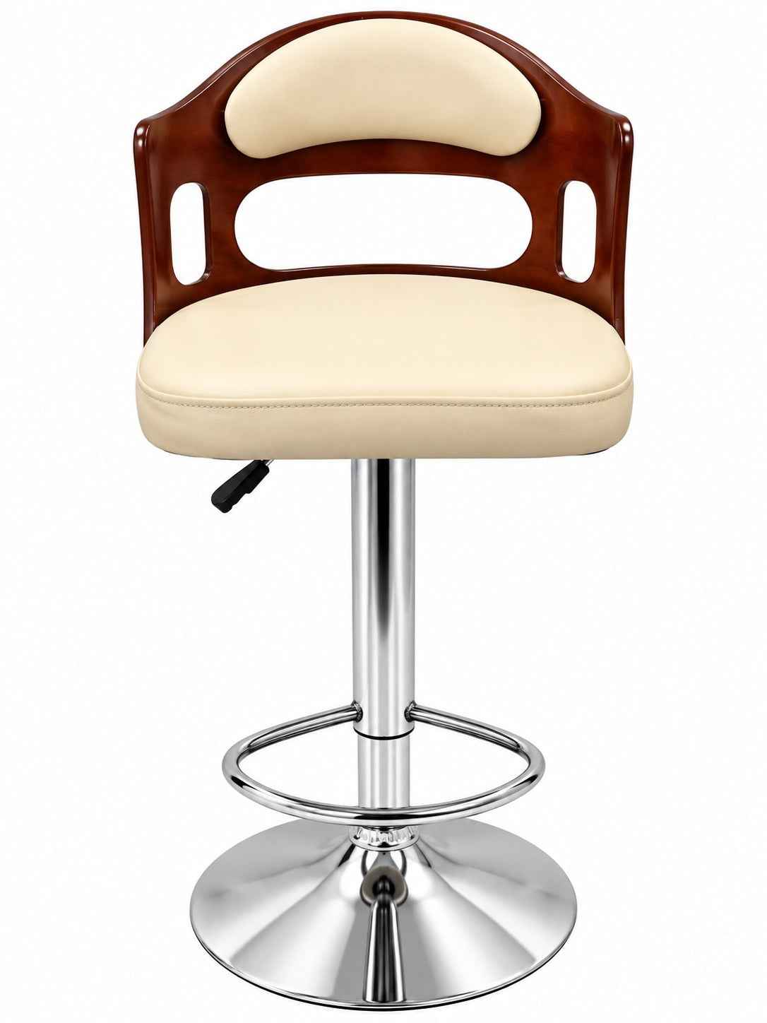 Magic Stool | Cream Cushioned Bar Stool with Wooden Backrest, Chrome Hydraulic Lift & Round Base | Premium Kitchen, Bar & Counter Stool