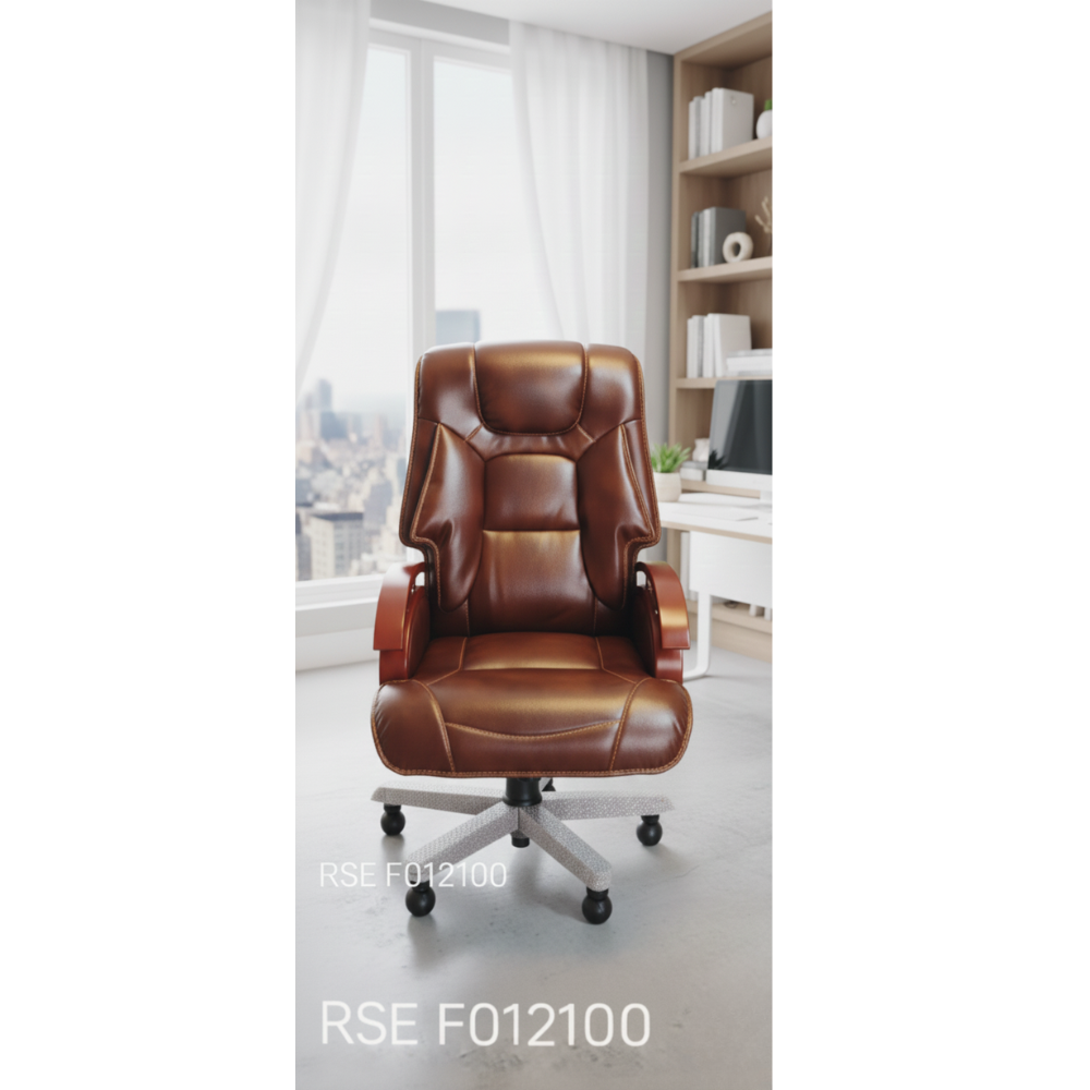 Beeds F121 Luxury Executive Office Chair | High Back Cushioned Boss Chair with Premium Leatherette Upholstery, Wooden Armrests, Heavy Metal Base & Smooth Wheels