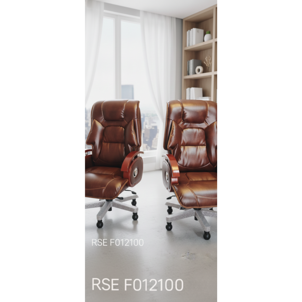 Beeds F121 Luxury Executive Office Chair | High Back Cushioned Boss Chair with Premium Leatherette Upholstery, Wooden Armrests, Heavy Metal Base & Smooth Wheels