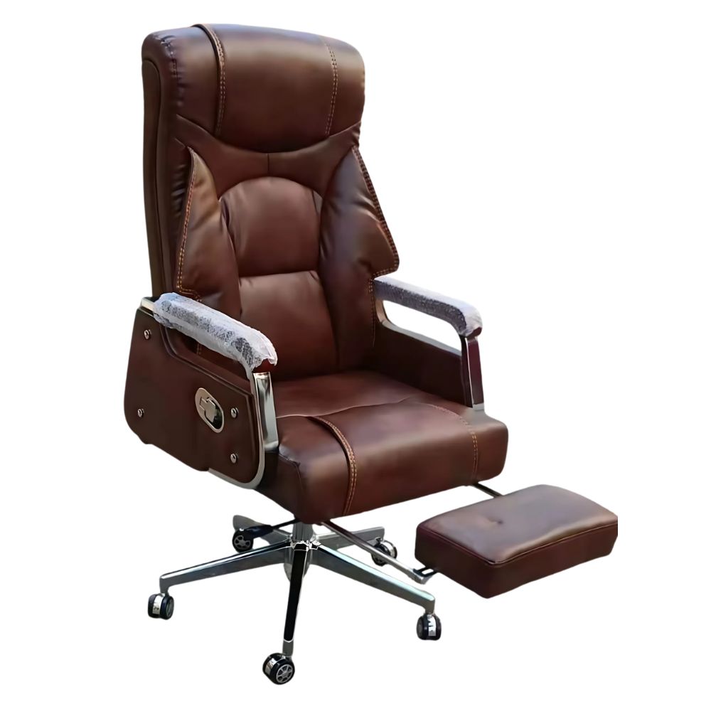 RSE Boss Chair Premium Office Chair with Adjustable Recline, Wooden Armrests, Padded Cushion, and Smooth Rolling Wheels