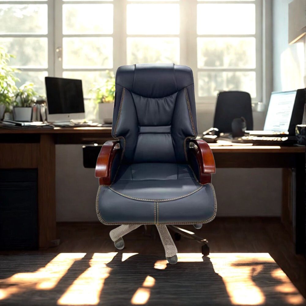 RSE Boss Chair Ergonomic Office Chair with High Back Support, Wooden Armrests, Reclining Tilt Function, Cushioned Comfort, Rolling Wheels