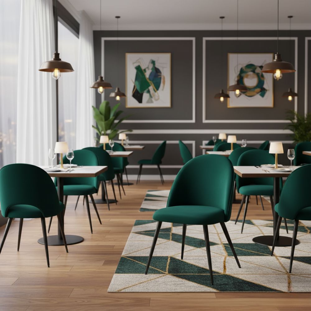 RSE Cafe Chair with Velvet Upholstery, Gold Metal Legs, Modern Contoured Back – Designer Dining & Accent Chair for Home, Office, Cafes