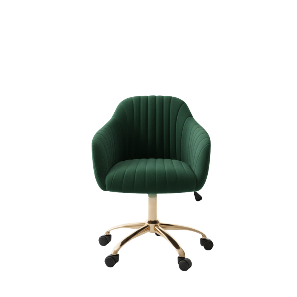 RSE Velvet Swivel Cafe Chair with Gold Base, Ergonomic Armrest, Modern Rolling Accent for Office, Study, Dining or Cafe