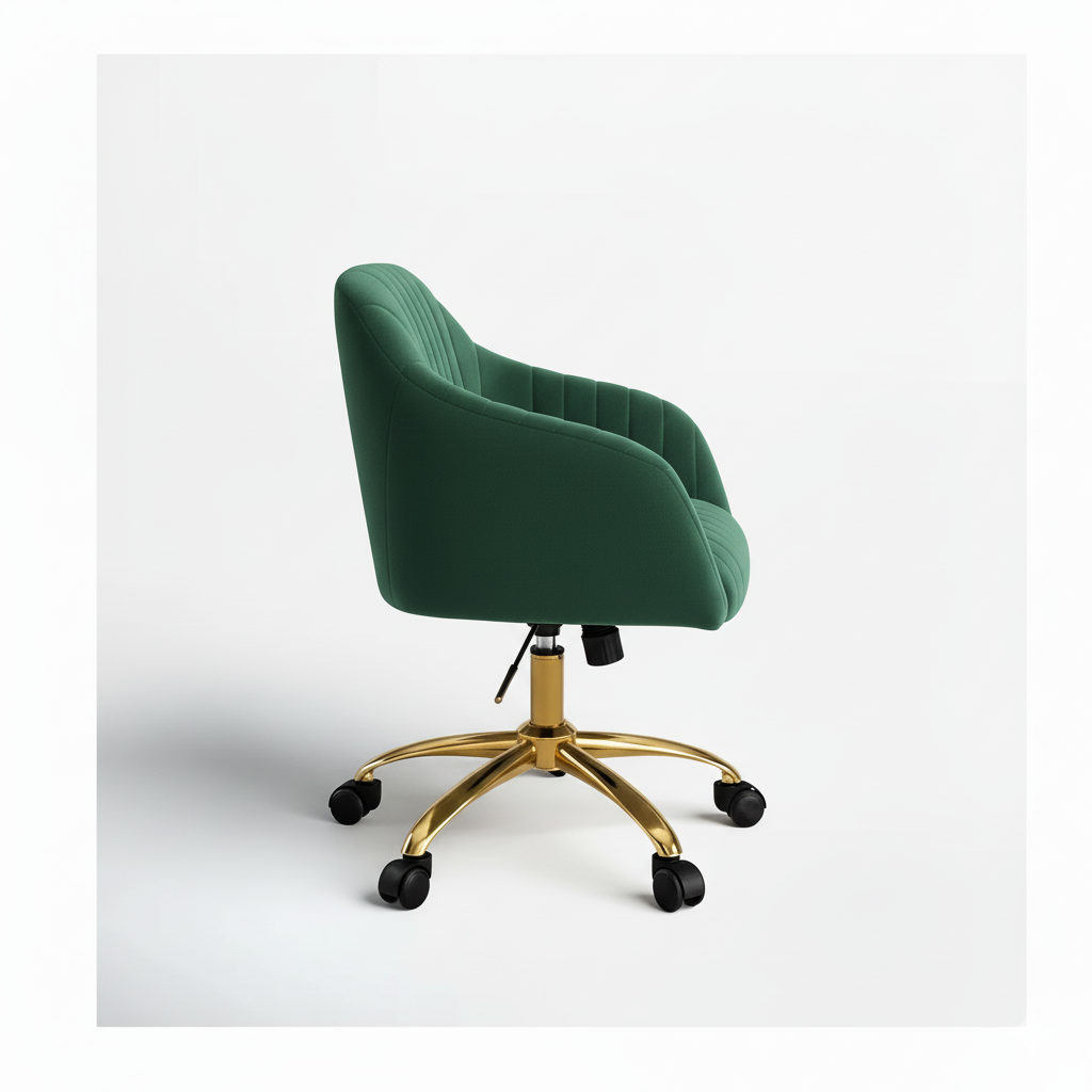 RSE Velvet Swivel Cafe Chair with Gold Base, Ergonomic Armrest, Modern Rolling Accent for Office, Study, Dining or Cafe