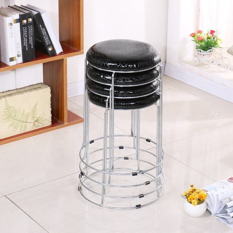 RSE PU Seat Metal Frame Stool Round Compact Lightweight Design with Anti-Rust Finish for Kitchen, Salon, Workshop, Office or Casual Indoor Seating